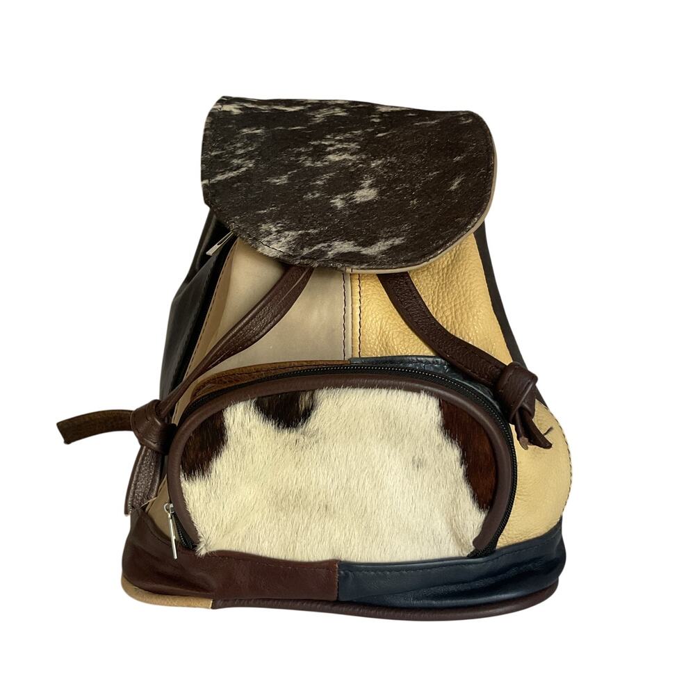 Vintage Mexican Leather Cowhide Hair-On Hide Backpack Patchwork Artisan Mini Bag
